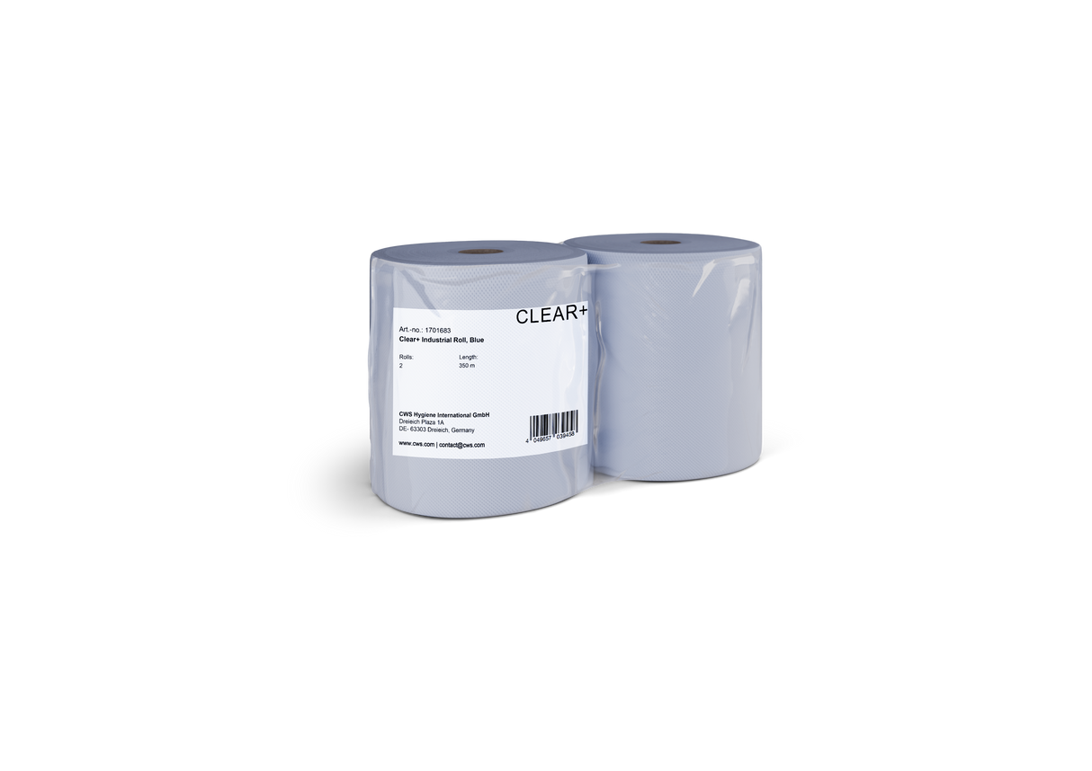 CLEAR+ Industriële Papierrol blauw, 2-laags, 350m, 2 rollen