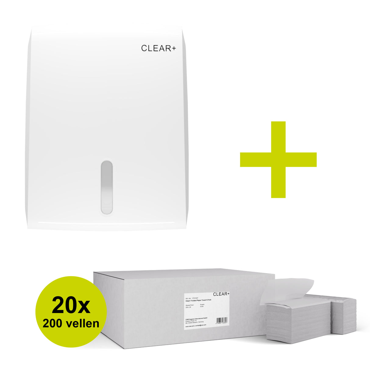 Voordeelbundel: Gratis Clear+ Papierdispenser bij een doos vouwhanddoekjes