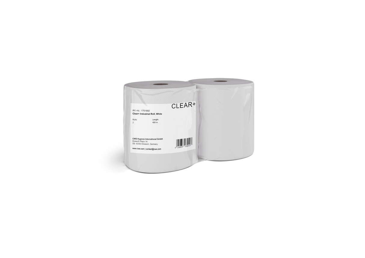 CLEAR+ Industriële Papierrol wit, 2-laags, 400m, 2 rollen