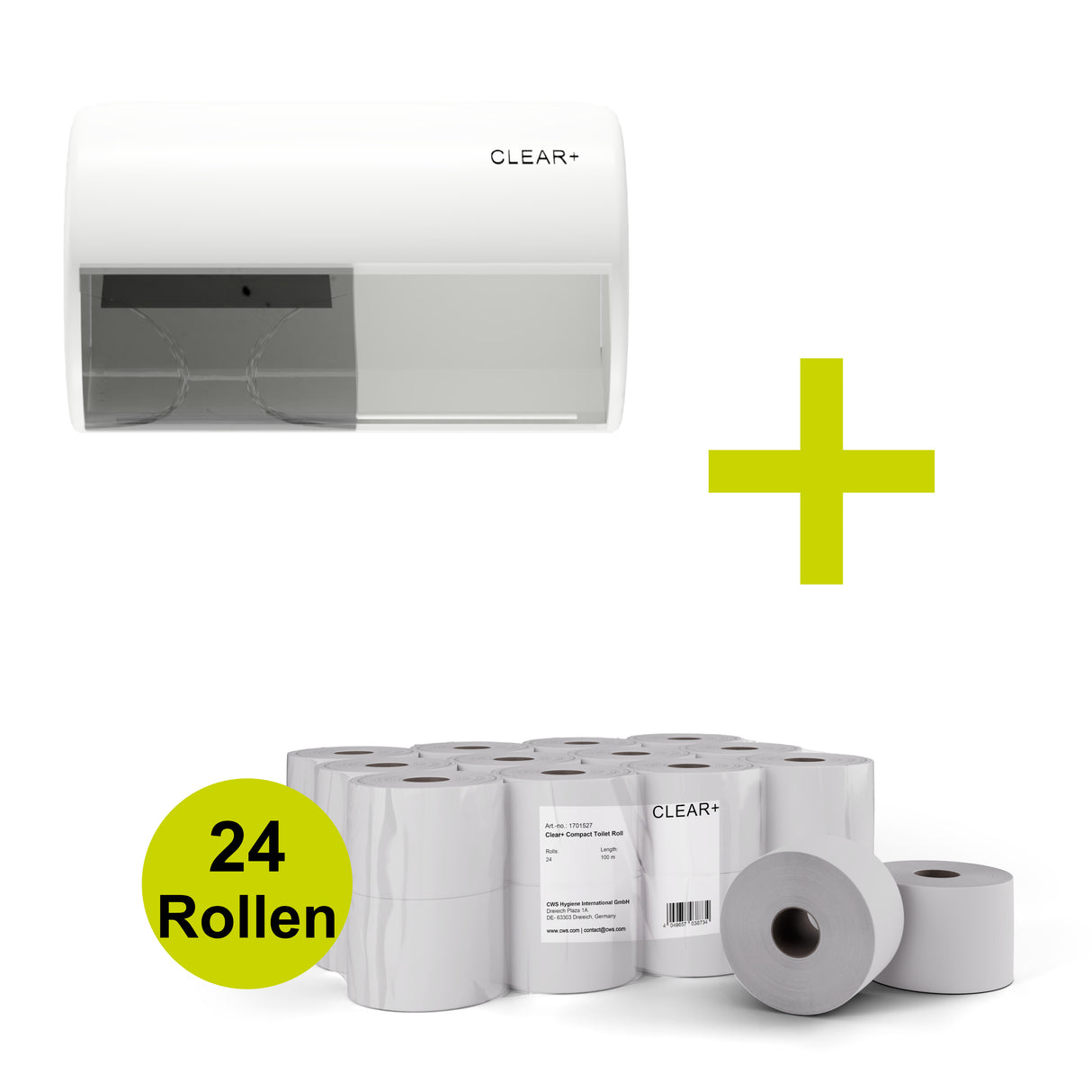 Voordeelbundel: Gratis Clear+ Toiletpapierdispenser bij een doos wc-papier