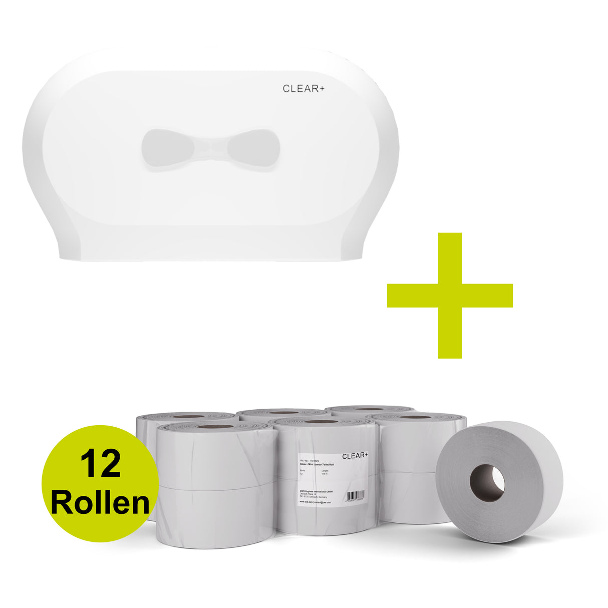 Voordeelbundel: Gratis Clear+ Midi Toiletroldispenser bij een doos wc-papier